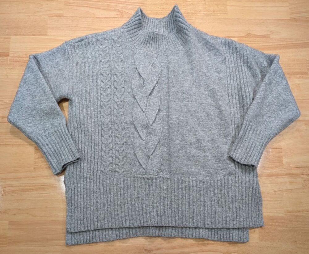Simply Vera Vera Wang Sweater Womens Large L Gray Cable Knit Mock Neck Pullover